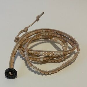 Club Monaco Beige and White Wrap Beaded Bracelet